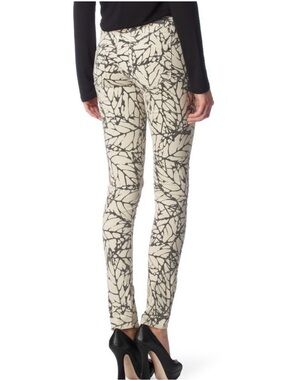 PAIGE white and Black Abstract leaf Print skyline skinny Jeans
